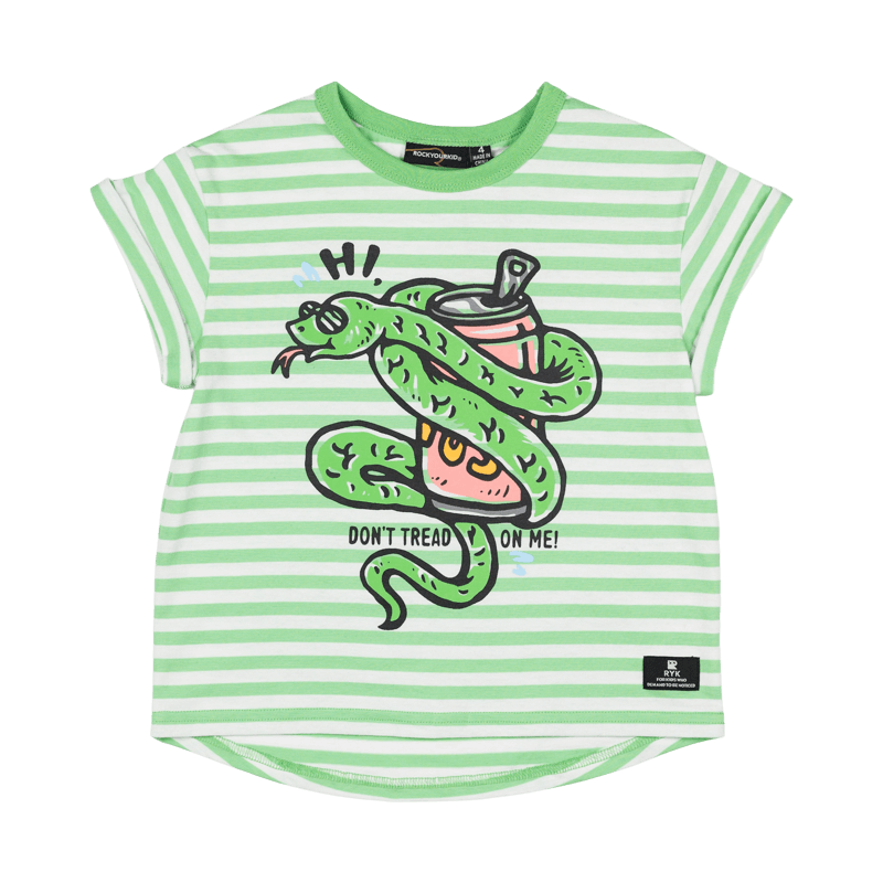 Don'T Tread On Me SS T-Shirt Boxy Fit - Green/Cream Stripe