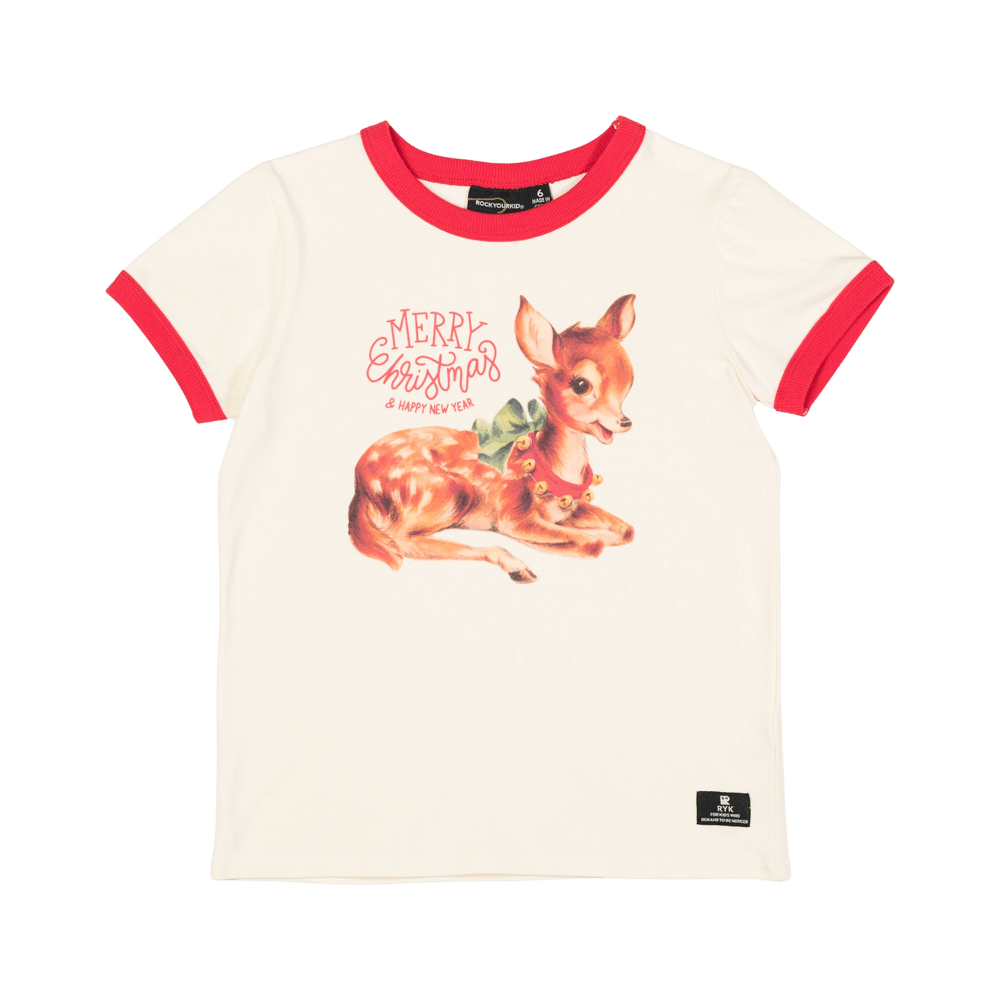 Deer Christmas T-Shirt - Cream