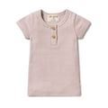 Organic Stripe Rib Henley Tee - Plum