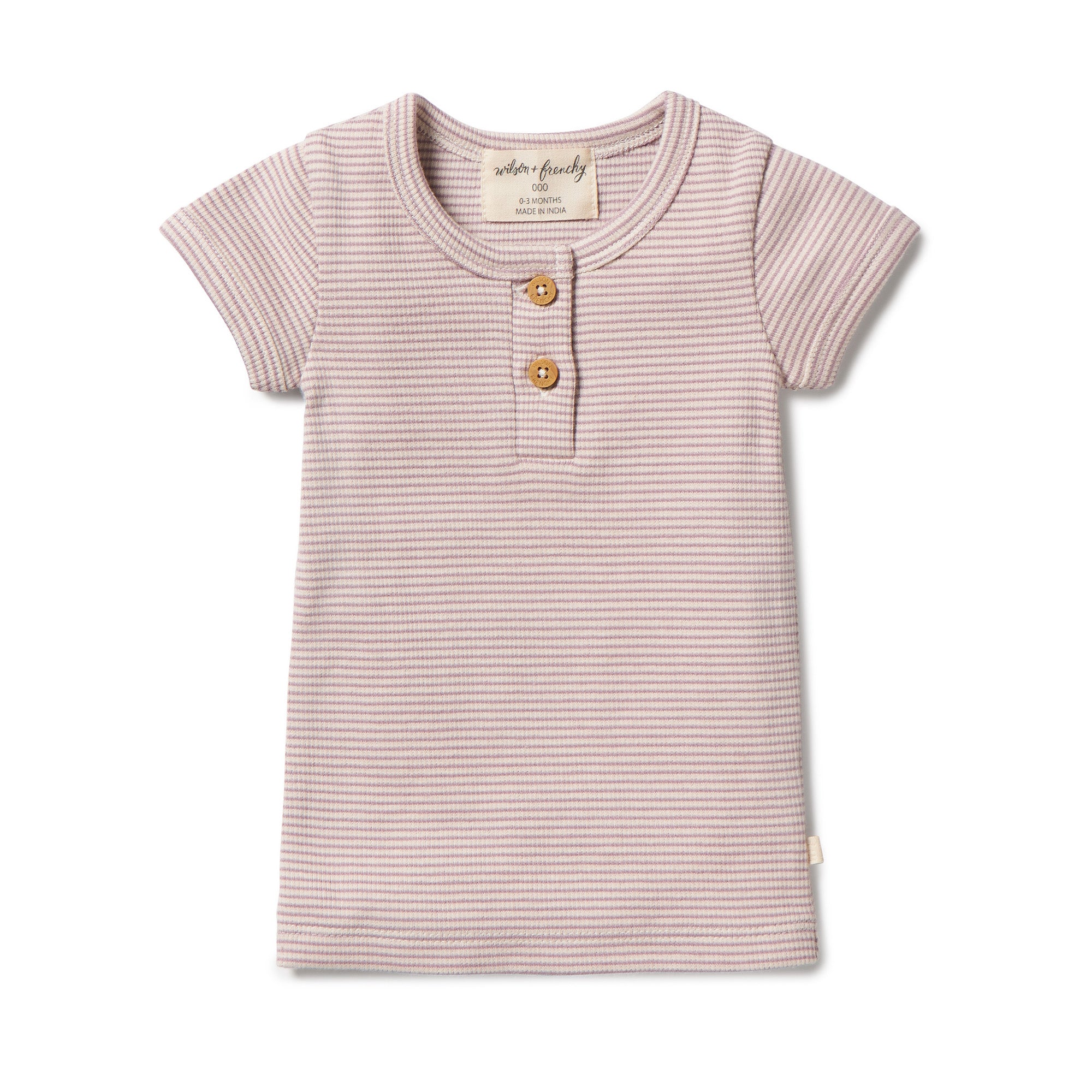 Organic Stripe Rib Henley Tee - Plum