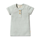 Organic Stripe Rib Henley Tee - Mineral Blue
