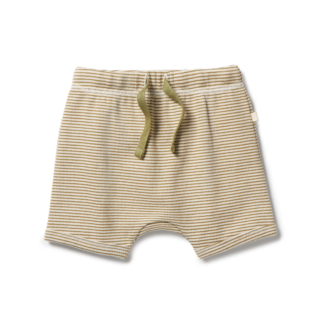 Organic Stripe Rib Tie Front Short - Leaf