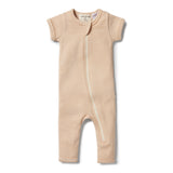 Organic Stripe Rib Zipsuit - Toffee