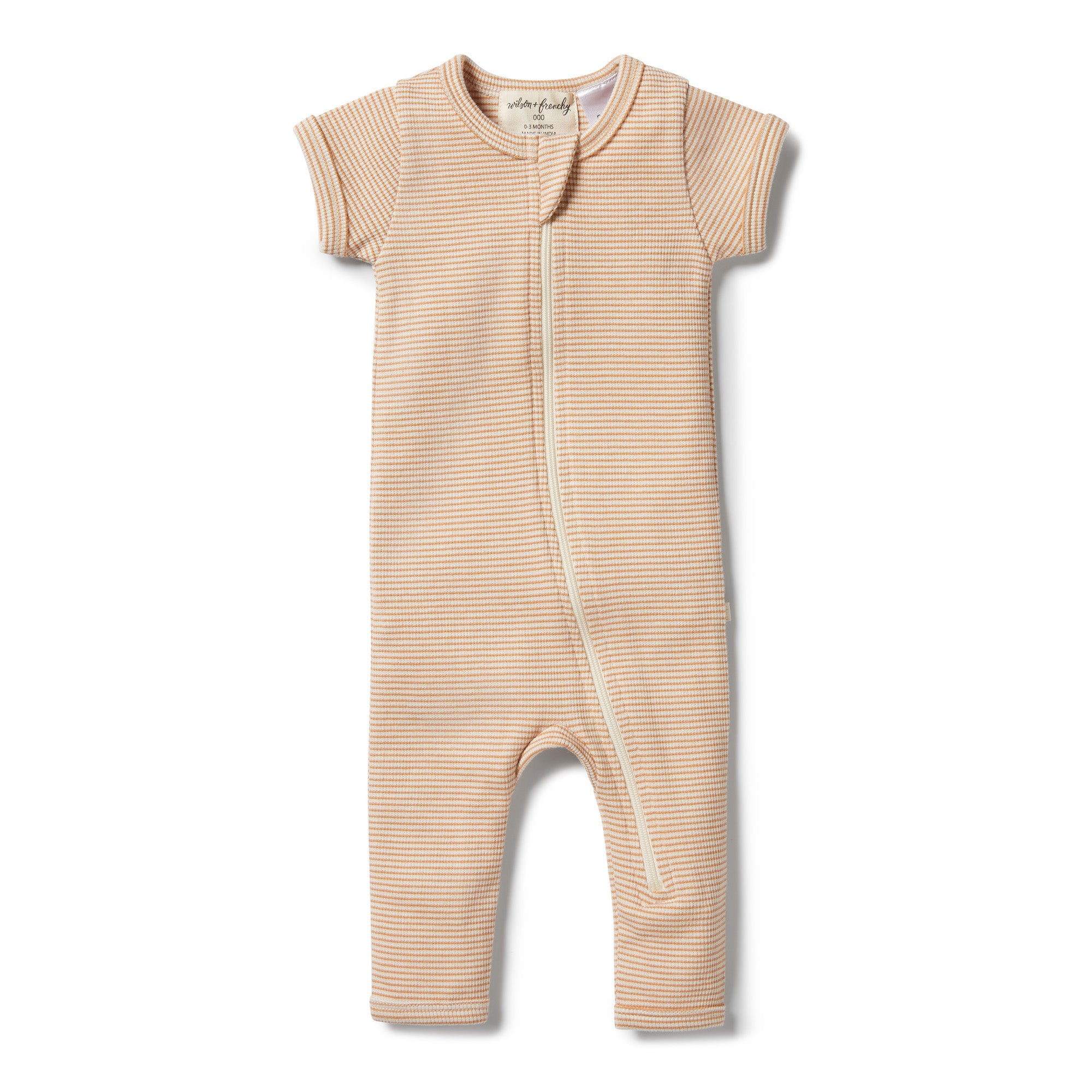 Organic Stripe Rib Zipsuit - Toffee