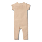 Organic Stripe Rib Zipsuit - Toffee