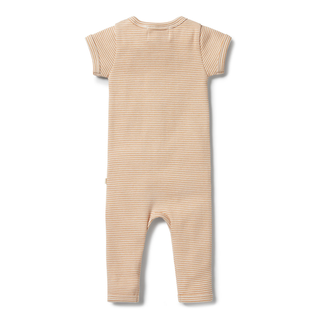 Organic Stripe Rib Zipsuit - Toffee