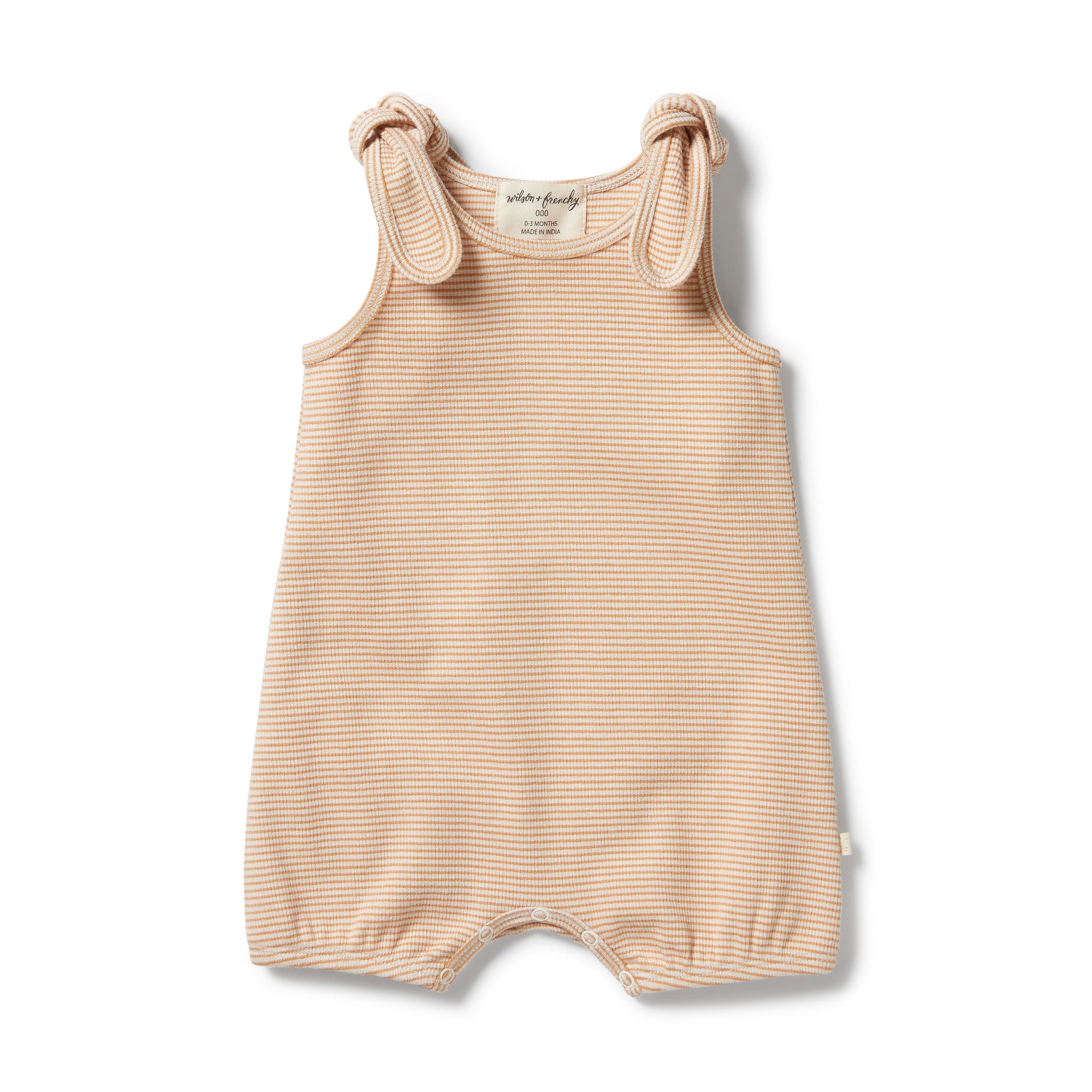 Organic Stripe Rib Tie Playsuit - Toffee
