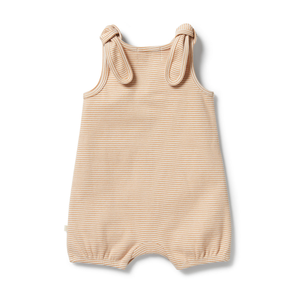 Organic Stripe Rib Tie Playsuit - Toffee