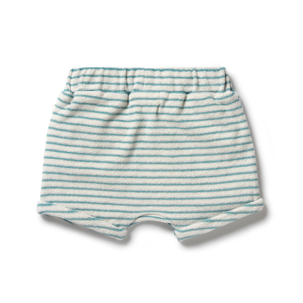 Organic Terry Slouch Short - Mineral Blue Stripe