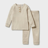 Organic Stripe Rib Henley Pyjamas - Nougat