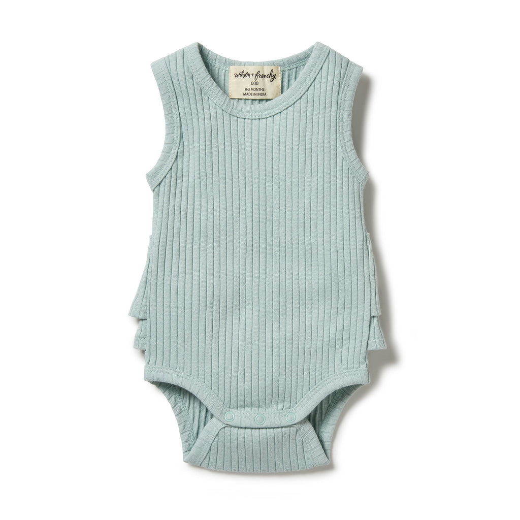 Wilson and Frenchy Organic Rib Ruffle Bodysuit | Pistachio