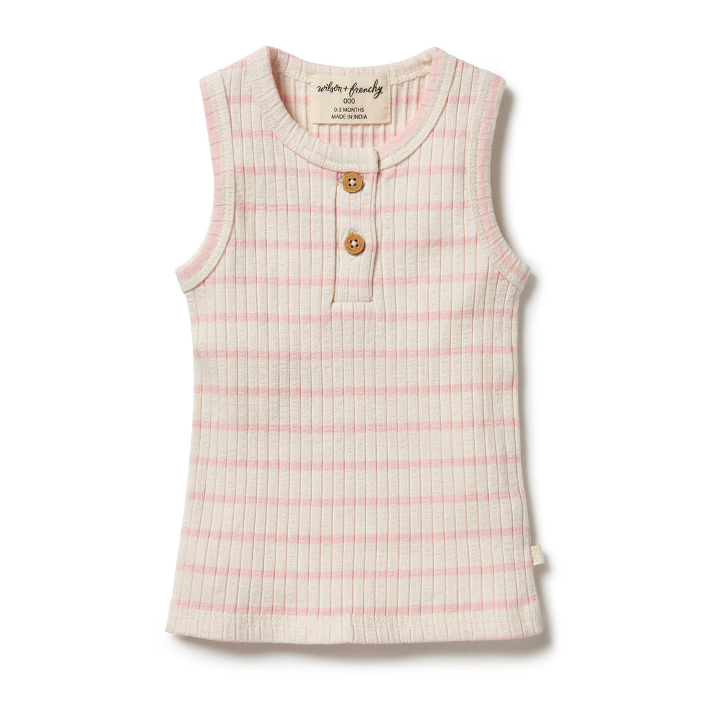 Wilson and Frenchy Organic Stripe Rib Singlet | Pink Lemonade