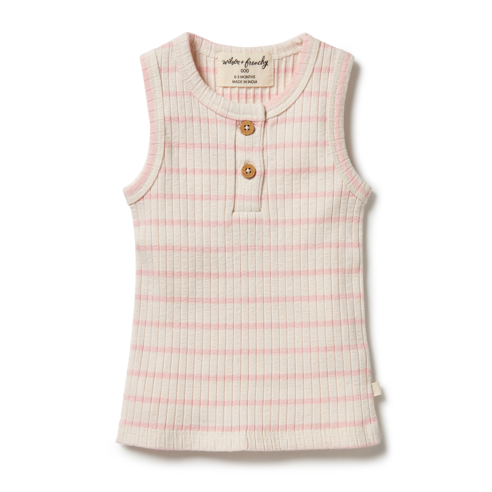 Wilson and Frenchy Organic Stripe Rib Singlet | Pink Lemonade