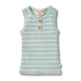 Wilson and Frenchy Organic Stripe Rib Singlet | Pistachio / Ecru