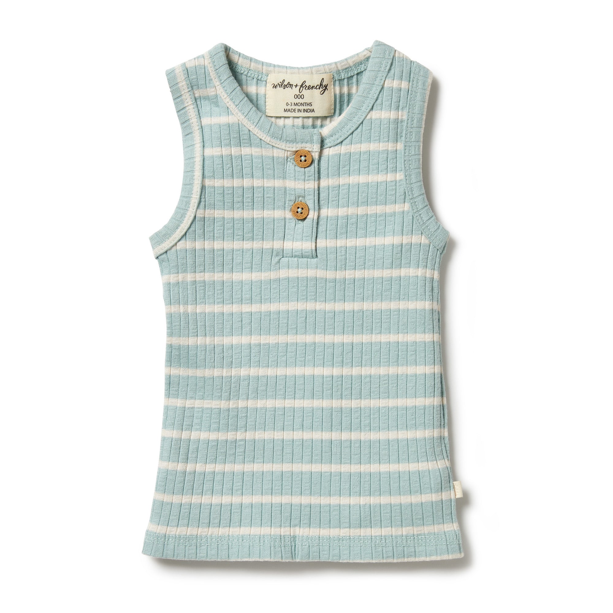 Wilson and Frenchy Organic Stripe Rib Singlet | Pistachio / Ecru