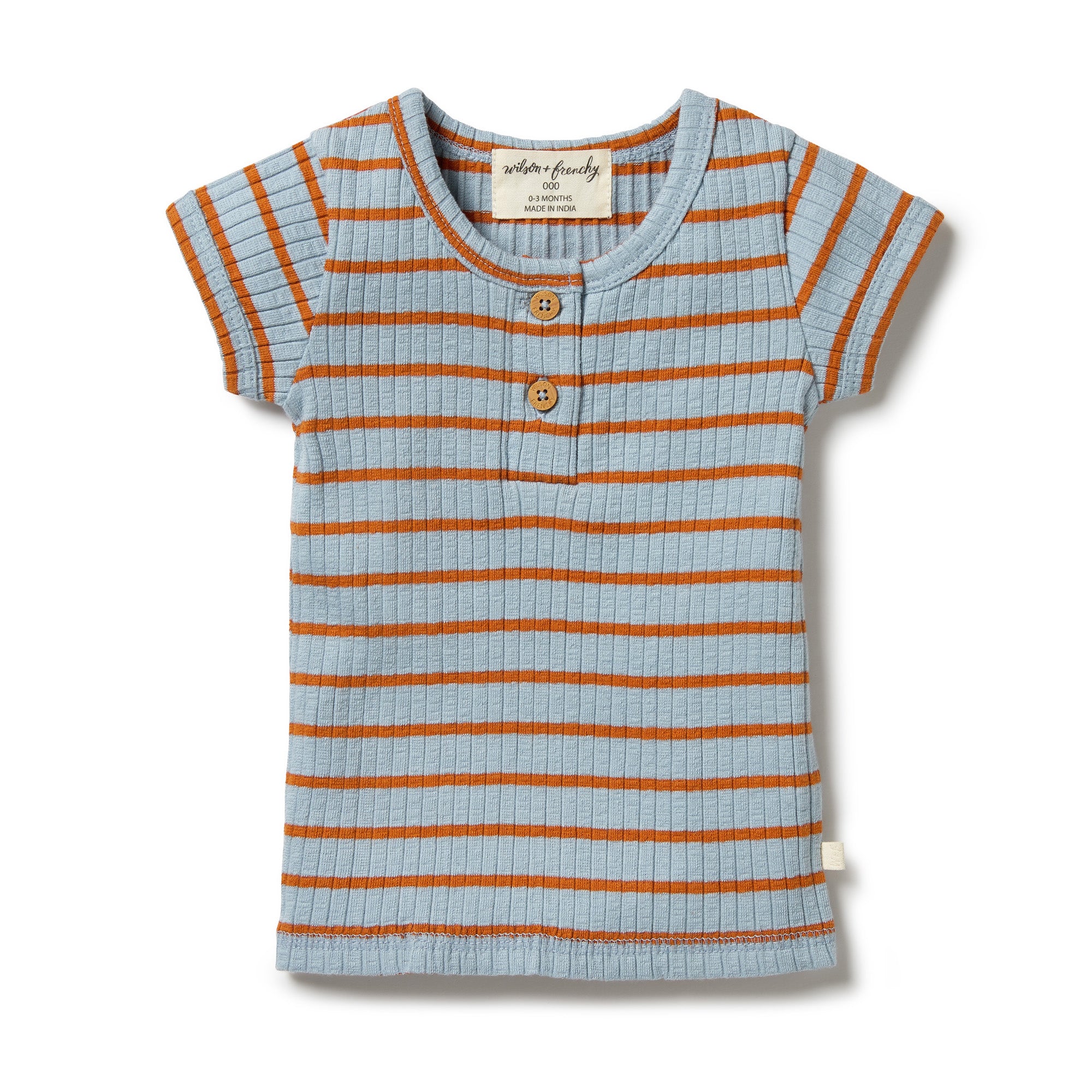 Wilson and Frenchy Organic Stripe Rib Top | Anchor Blue / Rust