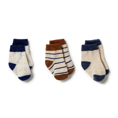 Wilson & Frenchy Organic 3 Pack Baby Socks | Deep Blue / Dijon / Blue Depths